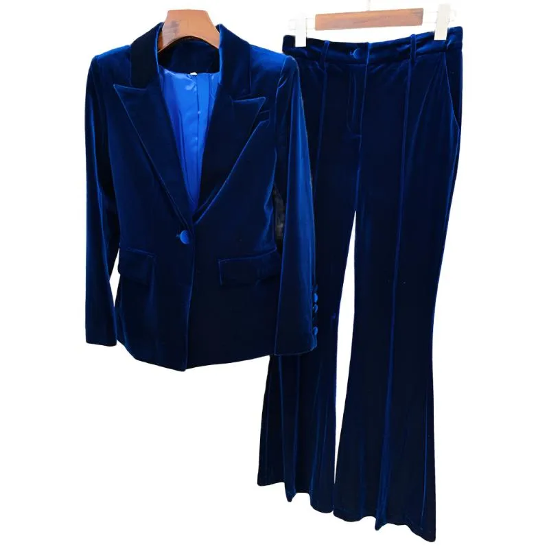 One Button Velvet Suit Set