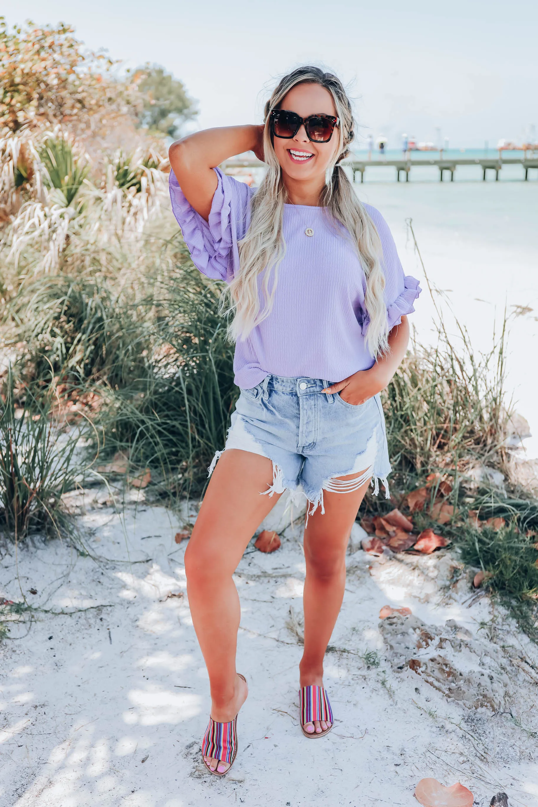 One Of The Girls Ruffle Sleeve Blouse - Lavender