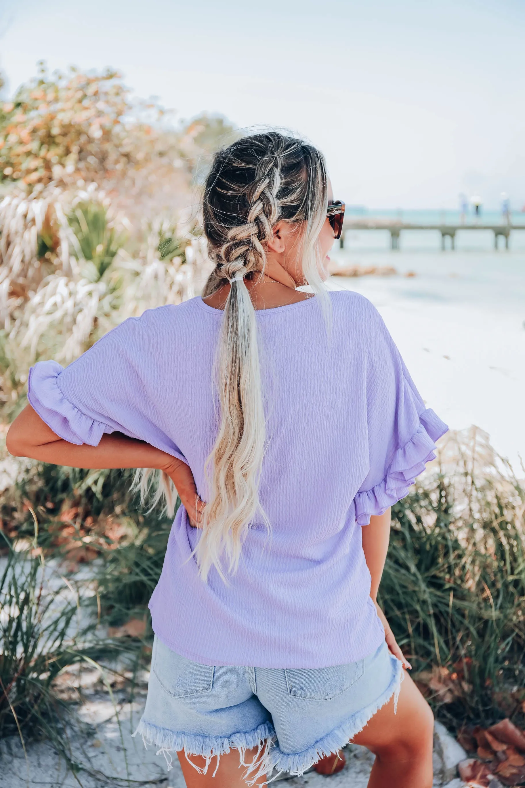One Of The Girls Ruffle Sleeve Blouse - Lavender