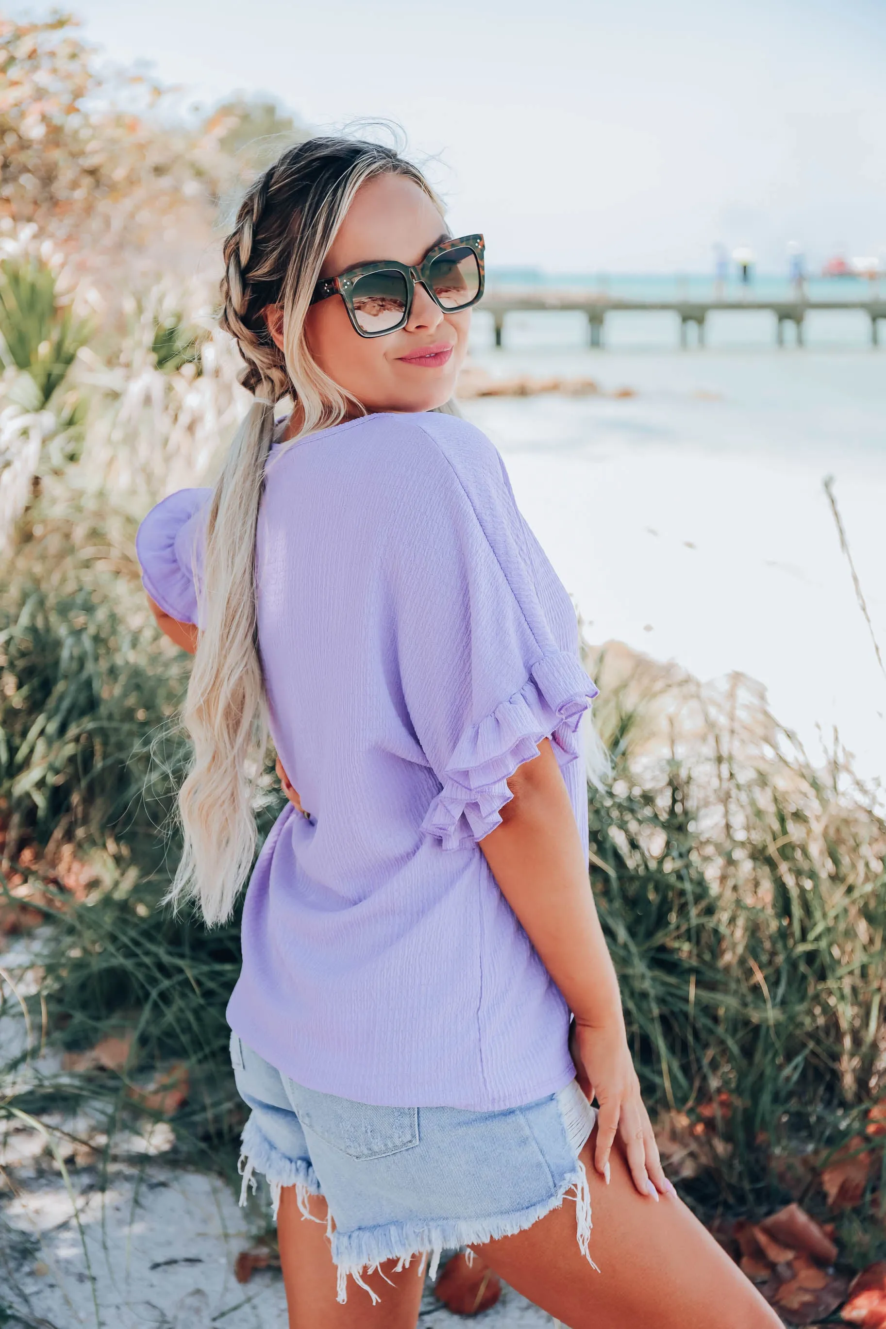 One Of The Girls Ruffle Sleeve Blouse - Lavender