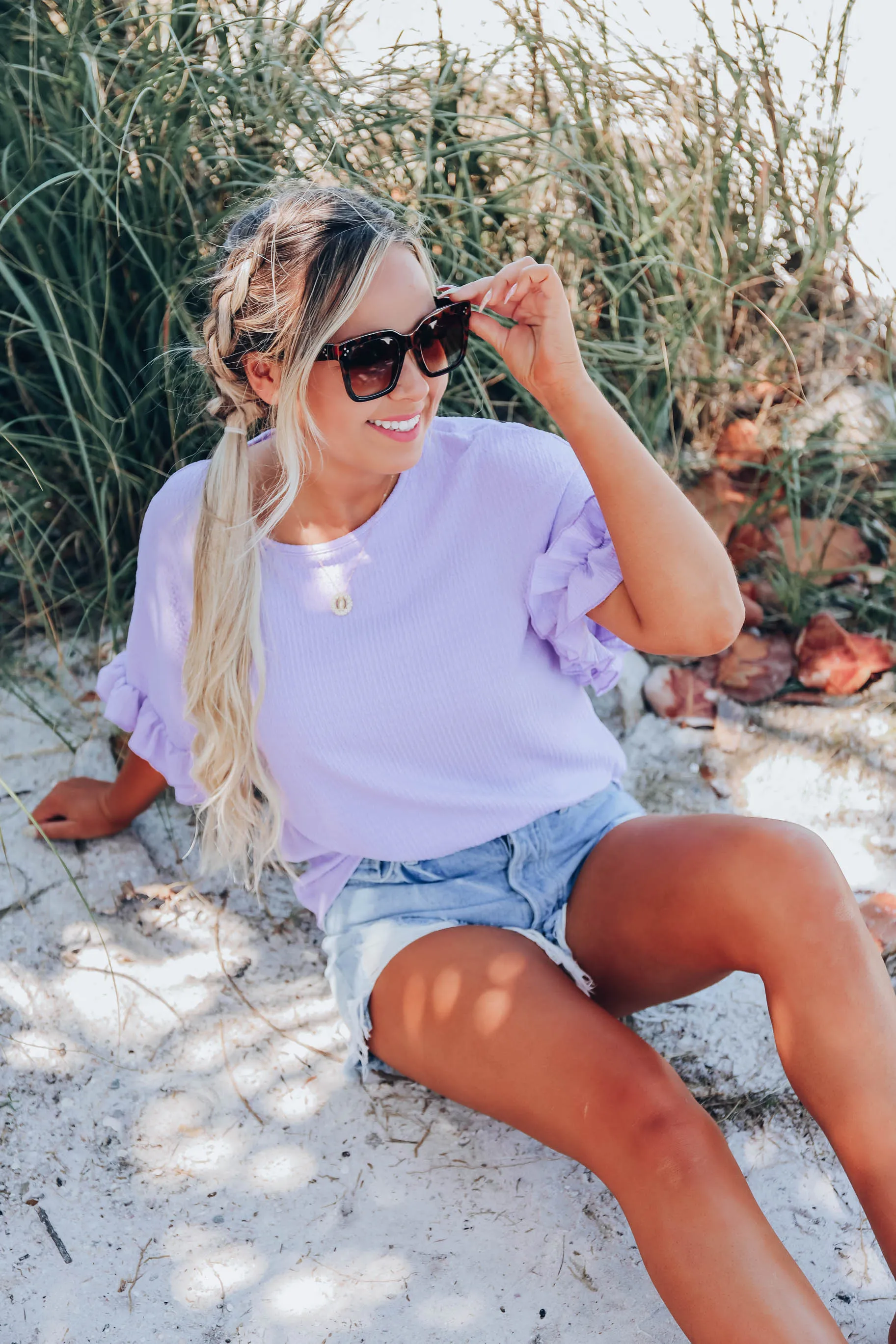 One Of The Girls Ruffle Sleeve Blouse - Lavender