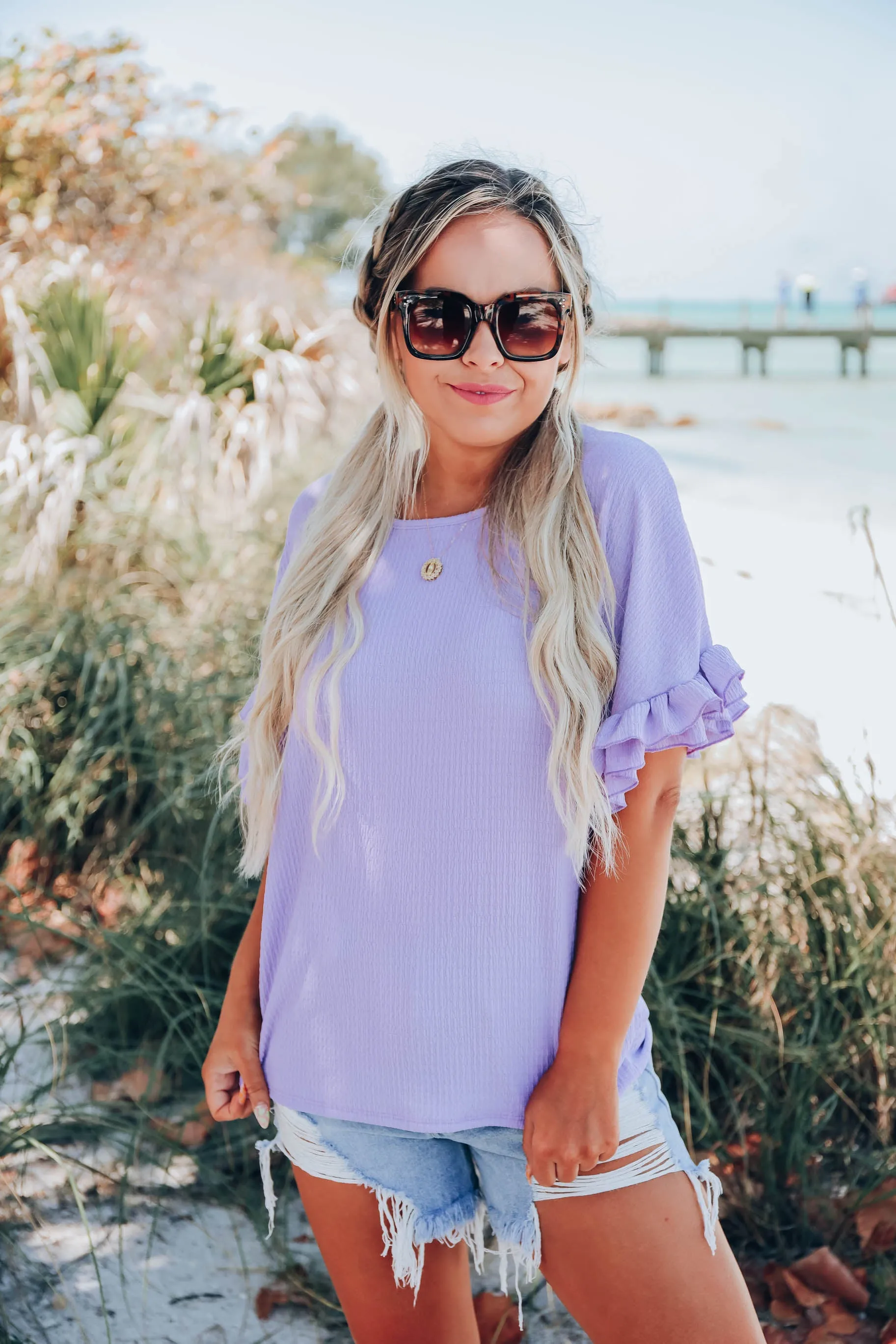 One Of The Girls Ruffle Sleeve Blouse - Lavender