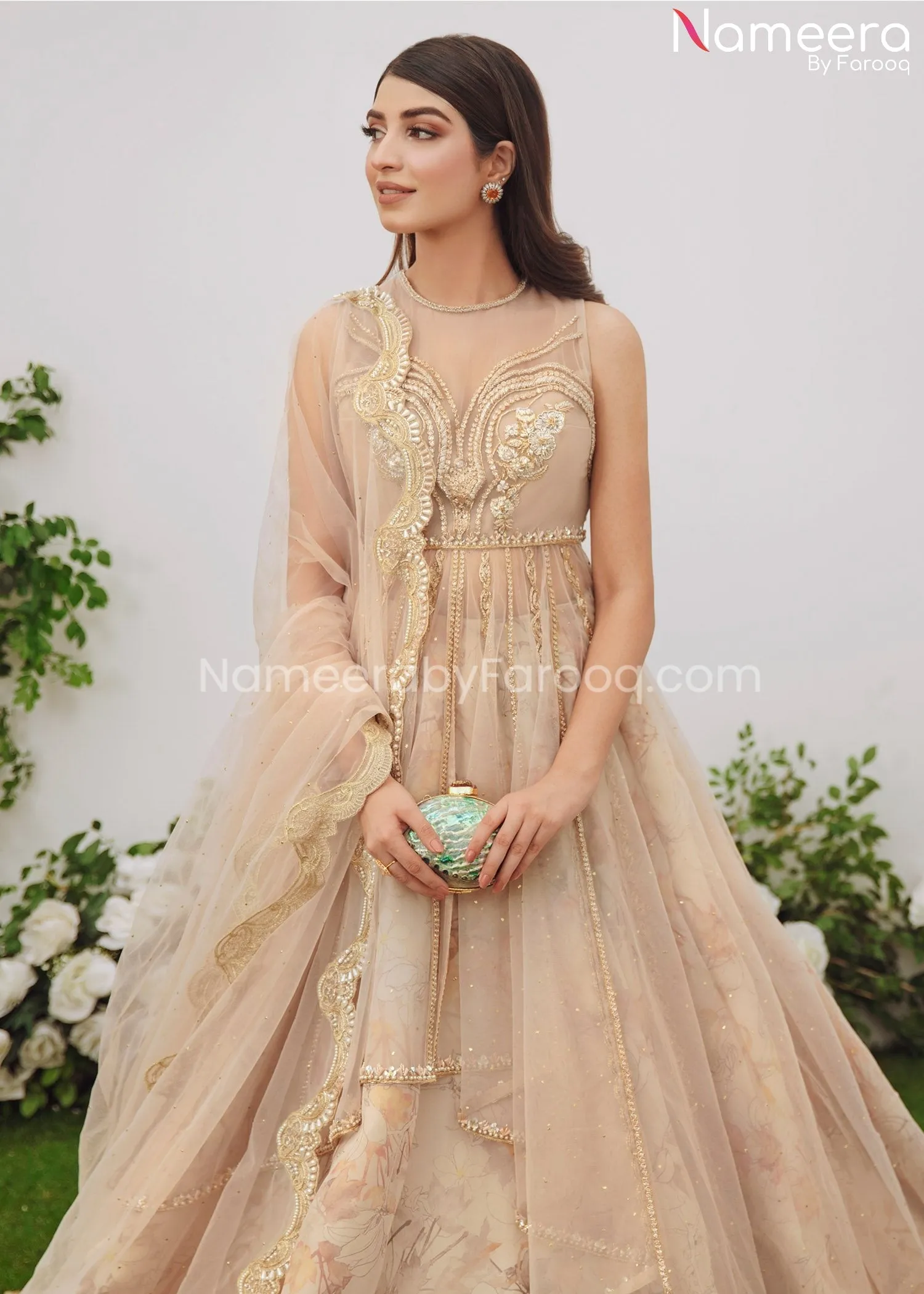 Pakistani Nude Peplum Lehenga Dress for Bride #BS622