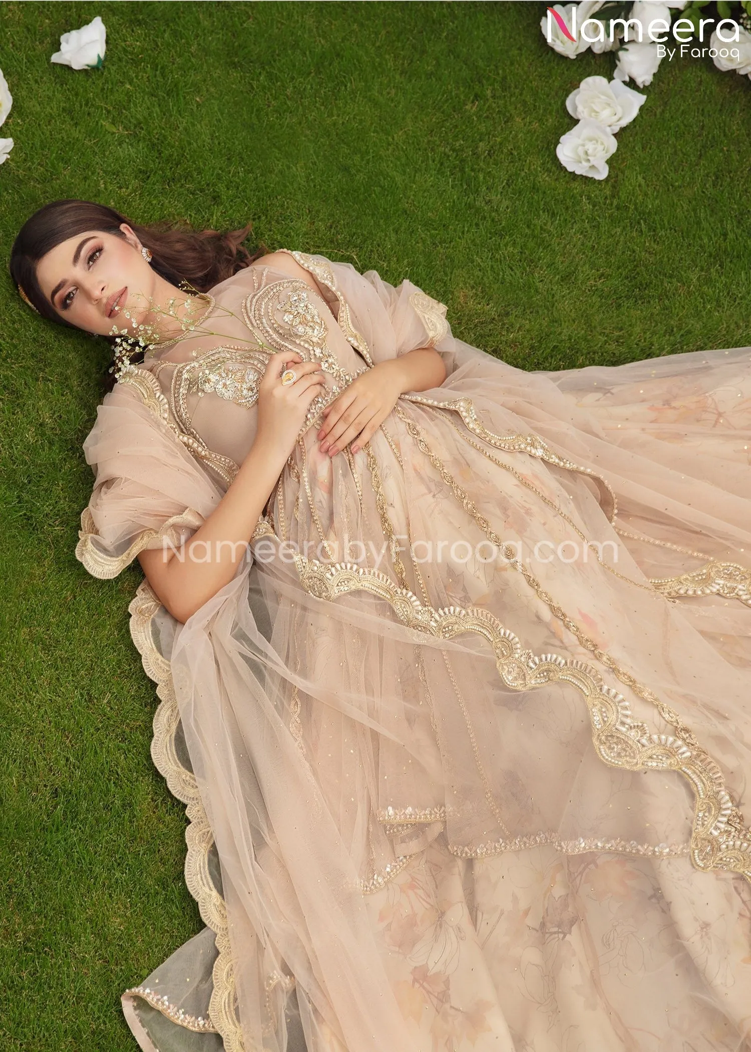 Pakistani Nude Peplum Lehenga Dress for Bride #BS622