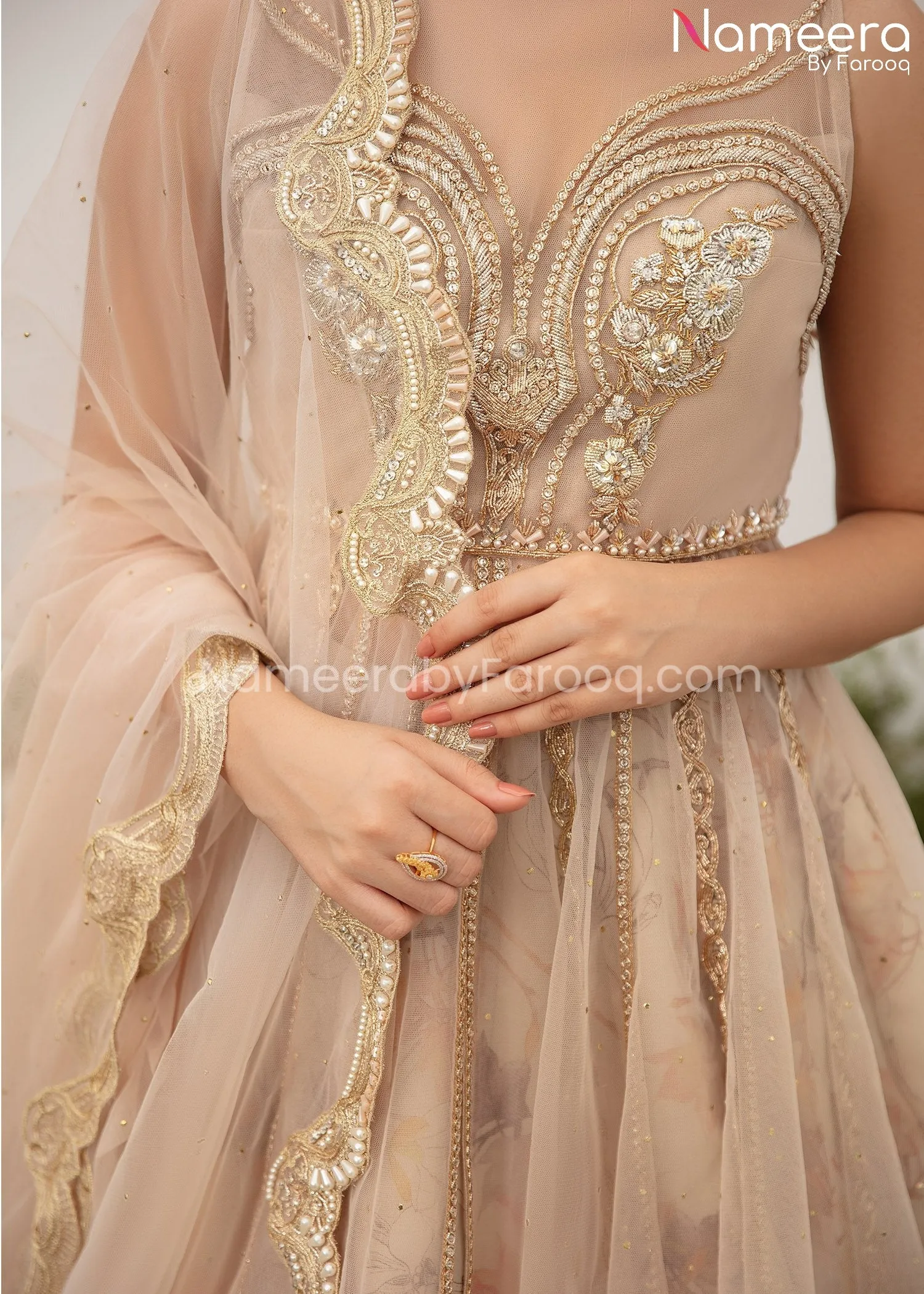 Pakistani Nude Peplum Lehenga Dress for Bride #BS622
