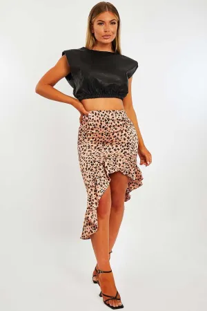 Peach Polka Print Frilled Hem Midi Skirt - Julia