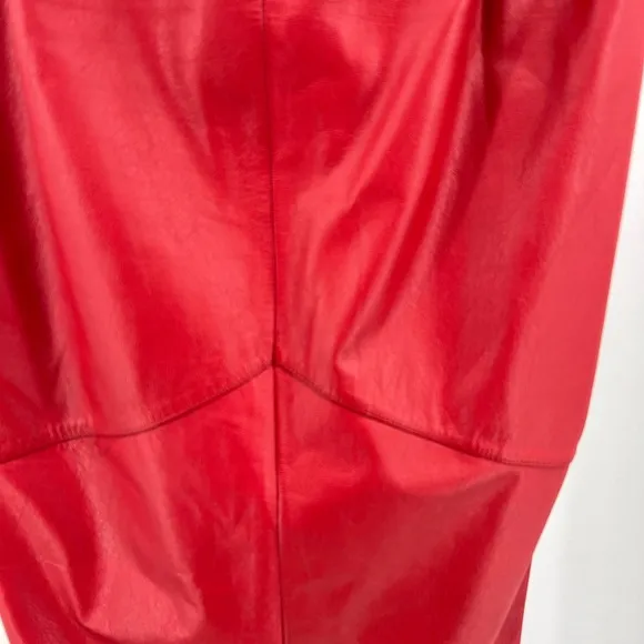 Pelle Cuir 12 80s midi leather skirt vintage 12 crossover waist red retro casual