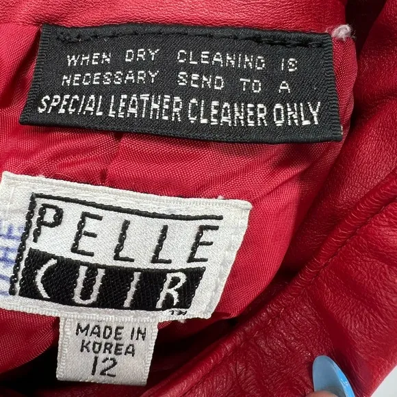 Pelle Cuir 12 80s midi leather skirt vintage 12 crossover waist red retro casual
