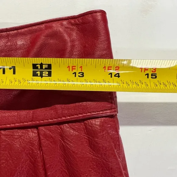 Pelle Cuir 12 80s midi leather skirt vintage 12 crossover waist red retro casual