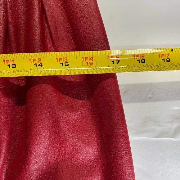 Pelle Cuir 12 80s midi leather skirt vintage 12 crossover waist red retro casual