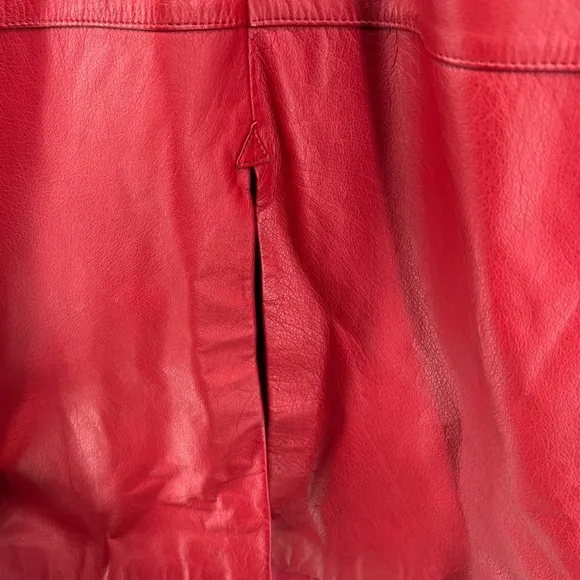 Pelle Cuir 12 80s midi leather skirt vintage 12 crossover waist red retro casual