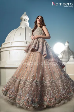 Peplum Lehenga Peach Colour Dress Pakistani #BS217