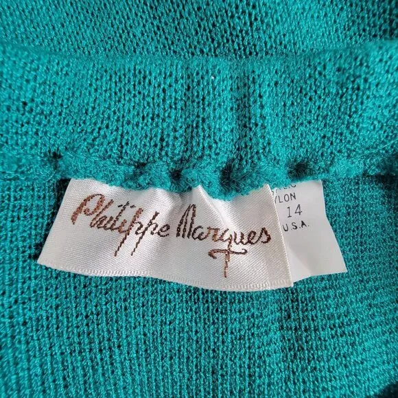 Philippe Marques Womens Knit Midi Sweater Skirt Size 14 Teal Pull-On Made in USA