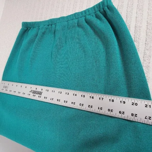 Philippe Marques Womens Knit Midi Sweater Skirt Size 14 Teal Pull-On Made in USA