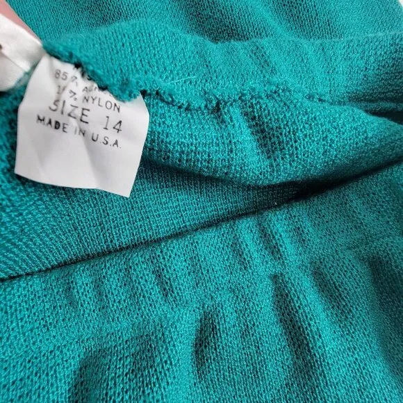 Philippe Marques Womens Knit Midi Sweater Skirt Size 14 Teal Pull-On Made in USA