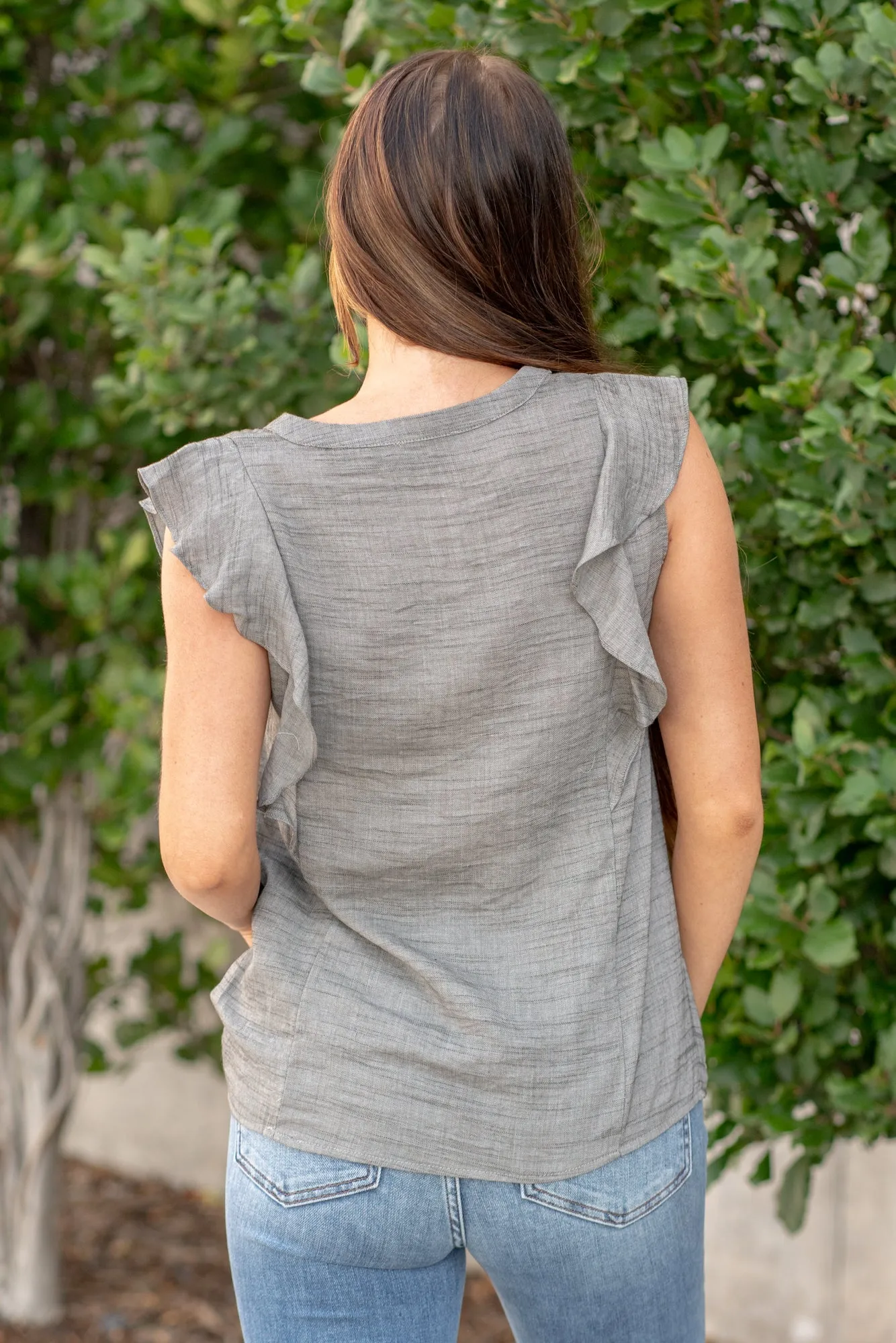 Pin Tuck Front Sleeveless Top - Charcoal
