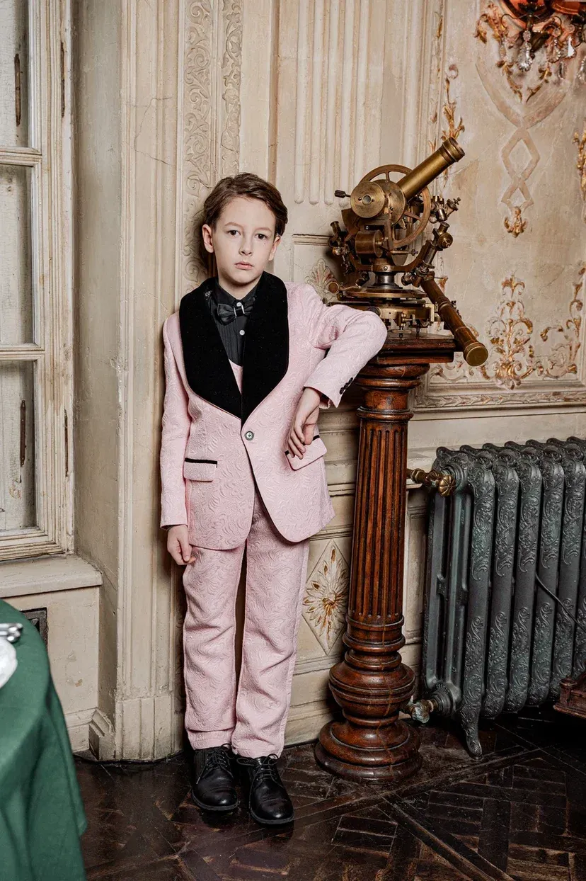 Pink Brocade with Black Lapel