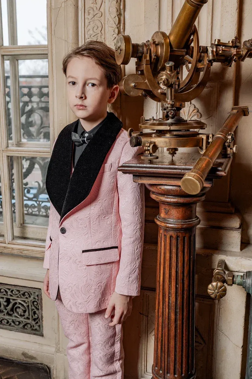 Pink Brocade with Black Lapel