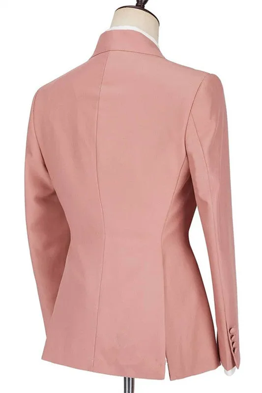 Pink Peaked Lapel Ruffles Designer Slim Fit Men's Prom Suits