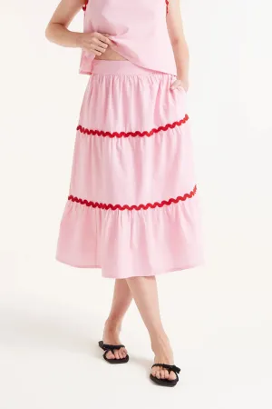 Pink Ric-Rac Midi Skirt