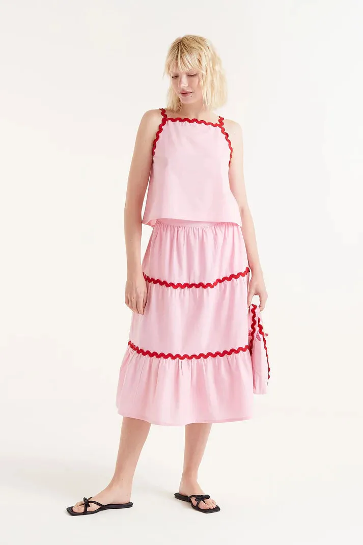 Pink Ric-Rac Midi Skirt