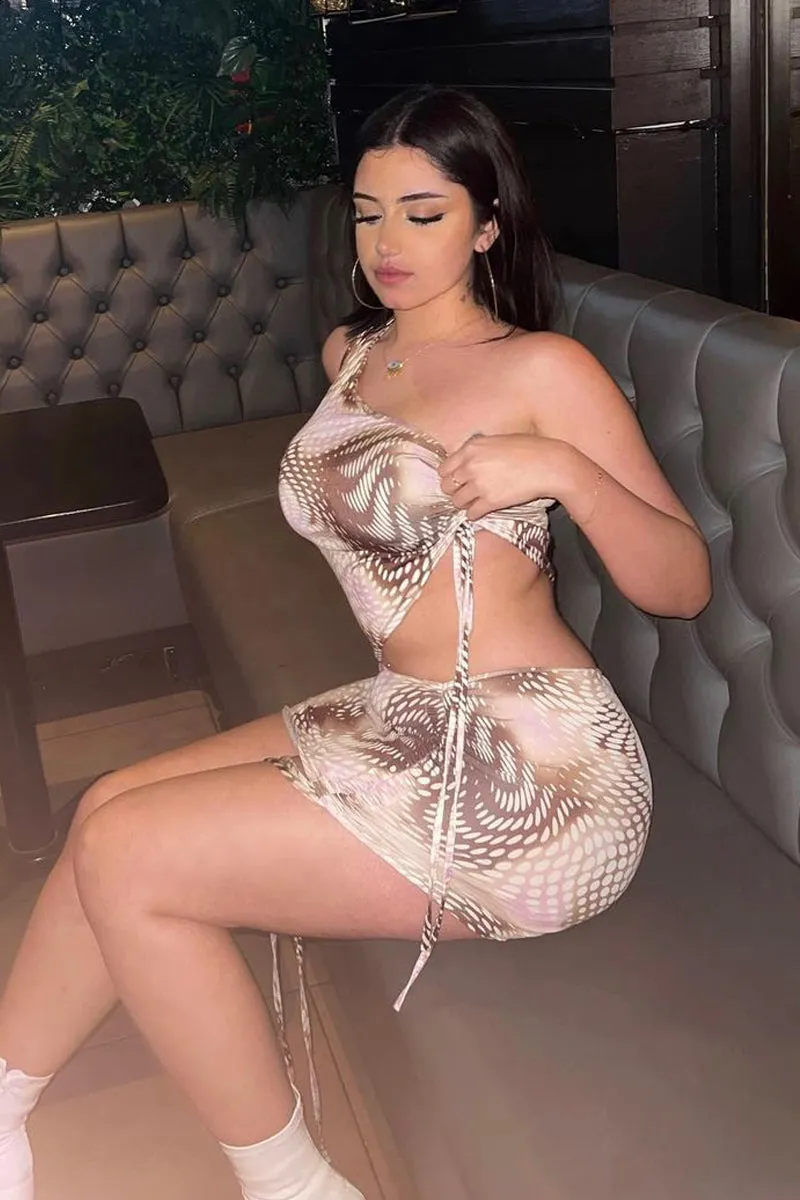 Pink Spot Print Asymmetric Crop Top & Mini Skirt Set - Lacey