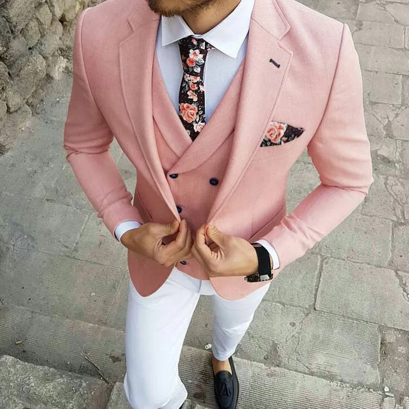 Pink Three-Pieces Slim Fit Notched Lapel Men's Prom Suits