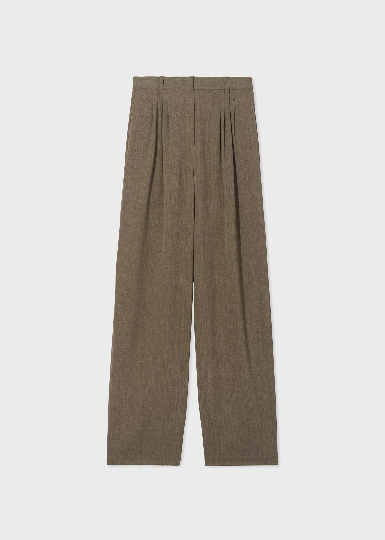 Pleated Barrel Trouser in Melange Suiting - Brown Multi