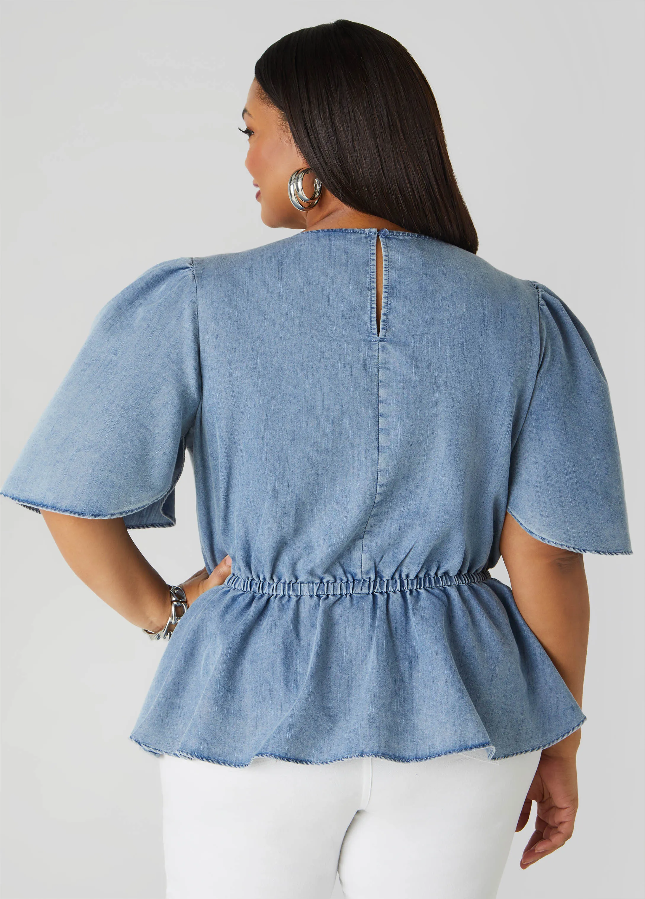 Pleated Peplum Denim Top