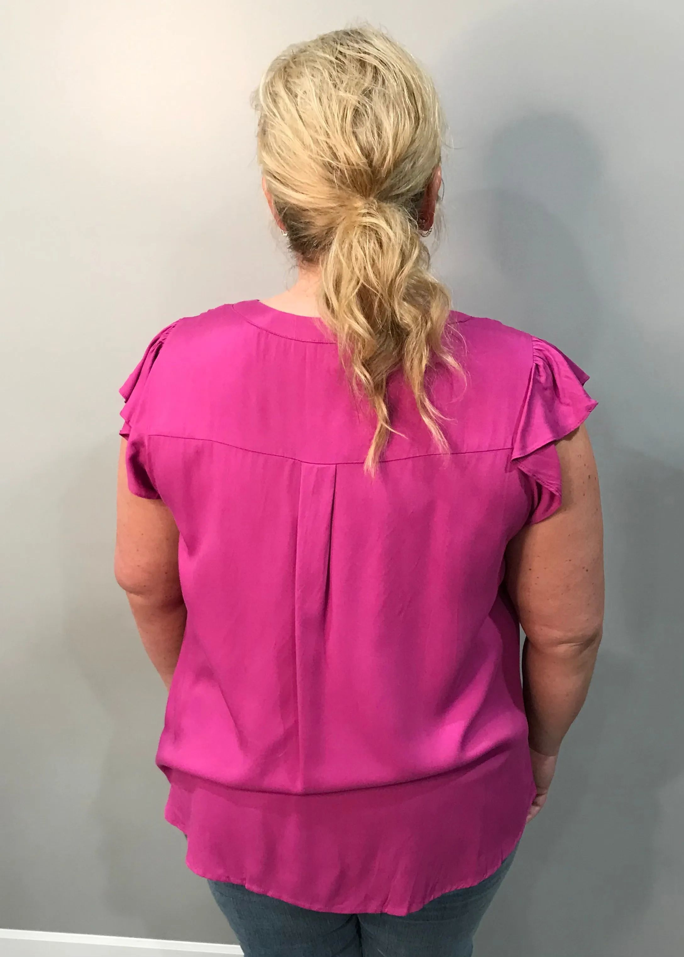 Plum Flutter Sleeve Blouse PLUS