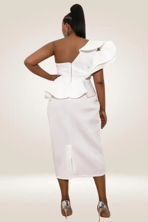 Plus Size Ruffle White Bodycon Dress