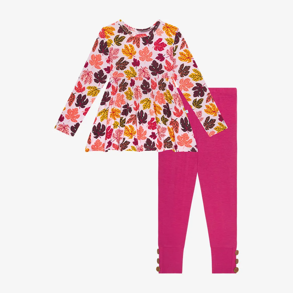 Posh Peanut Autumn-Long Sleeve Basic Peplum Top & Legging Set