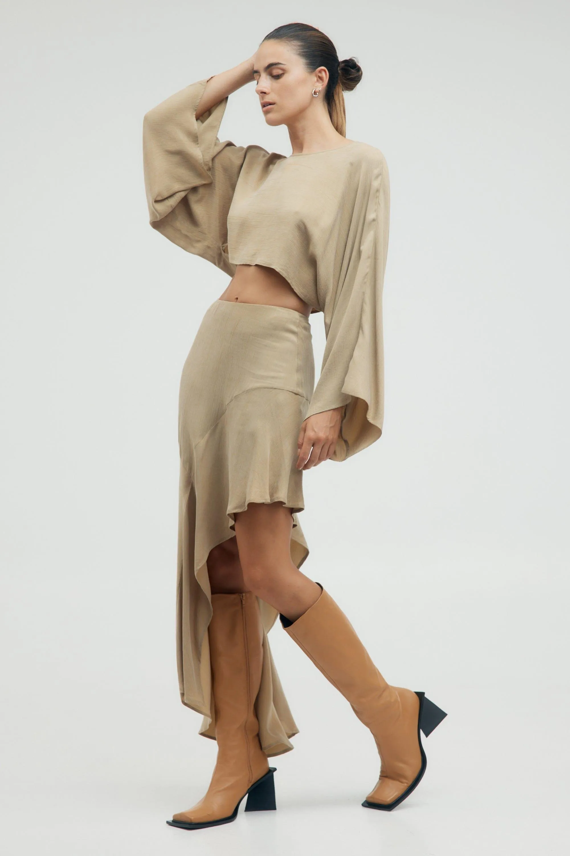 PRESSED PETALS FREE FLOW SKIRT | ALMOND
