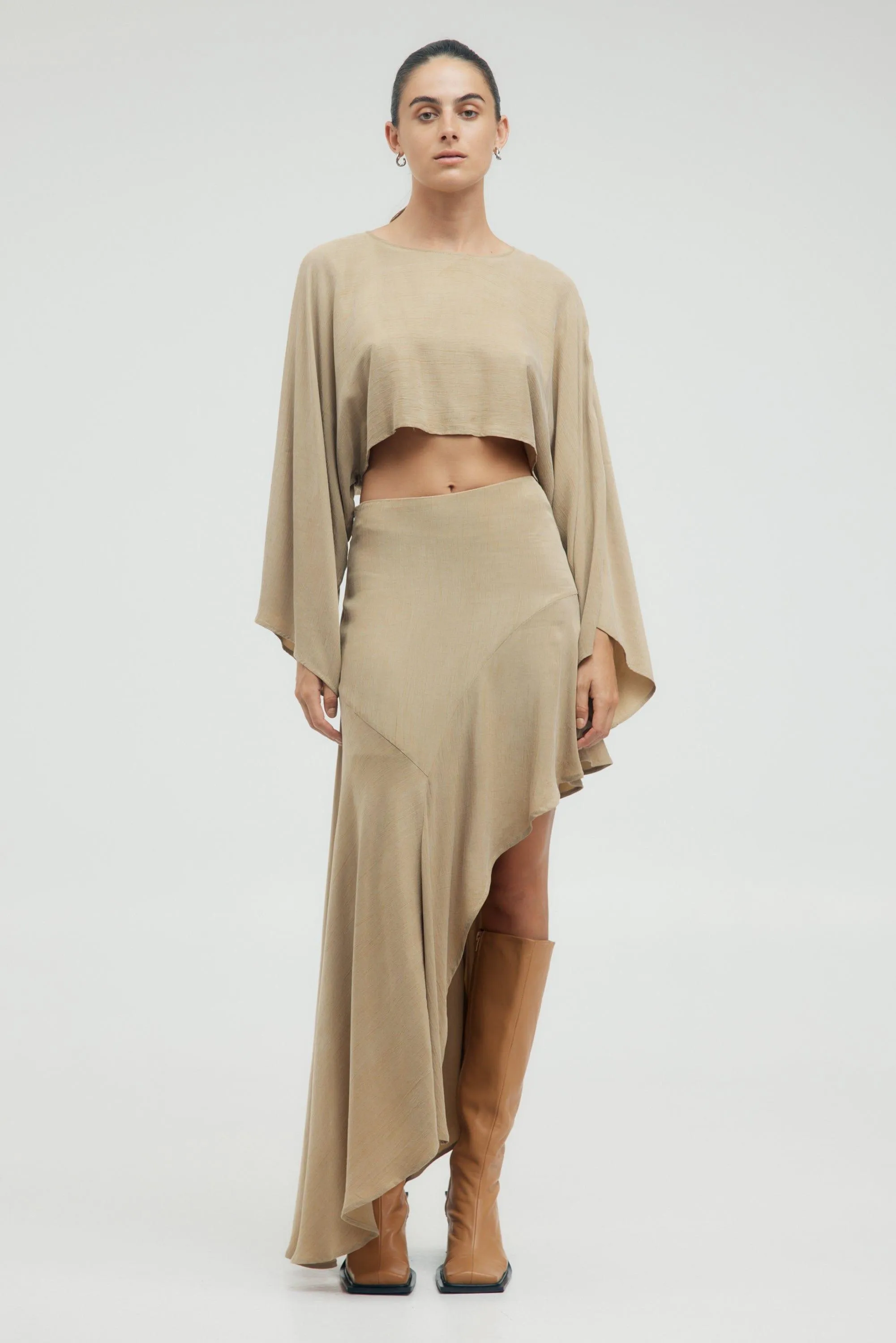 PRESSED PETALS FREE FLOW SKIRT | ALMOND