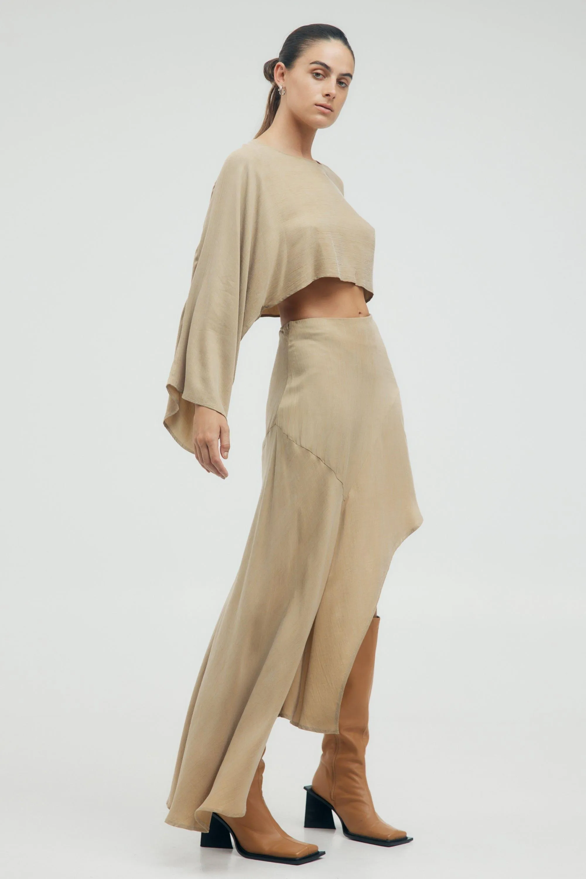 PRESSED PETALS FREE FLOW SKIRT | ALMOND
