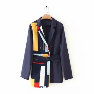 Print Adjustable Waist High Women Suit Coat