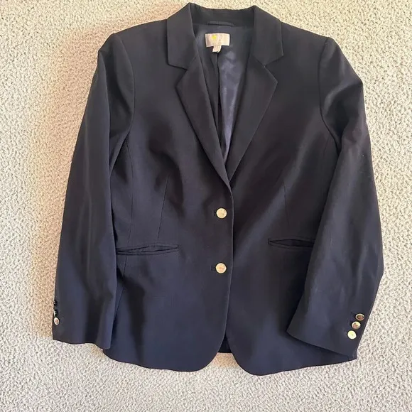 Pure Collection Wool Dark Navy Blazer Gold Buttons Nautical Preppy