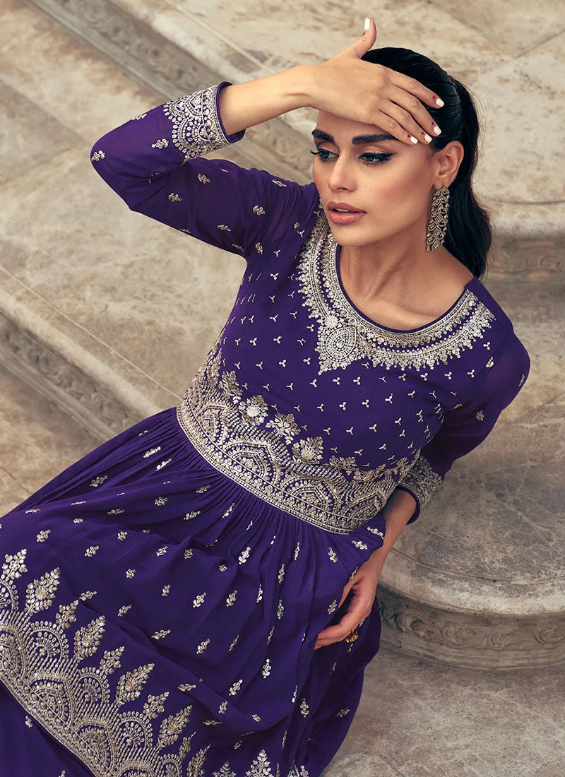 Purple Reshamkari Embroidered Wedding Lehenga Kurti And Dupatta