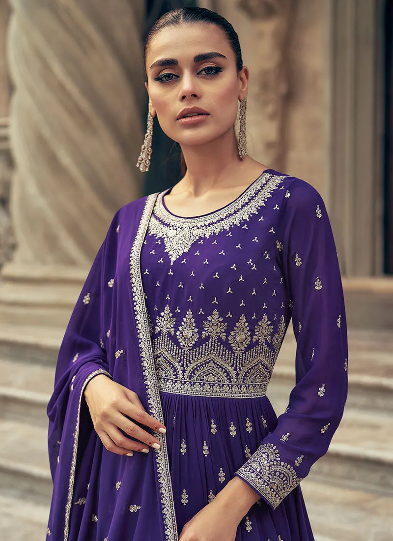 Purple Reshamkari Embroidered Wedding Lehenga Kurti And Dupatta