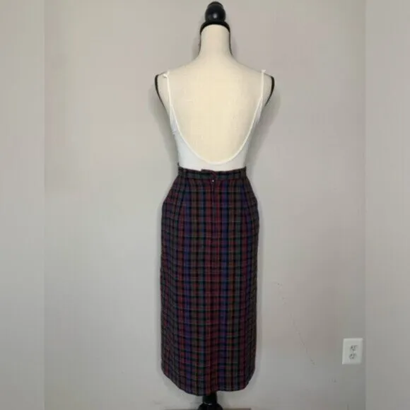 Quasimodo 70s Vintage High Waist Plaid Midi Skirt