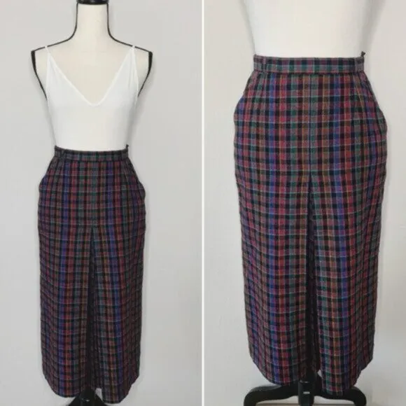 Quasimodo 70s Vintage High Waist Plaid Midi Skirt