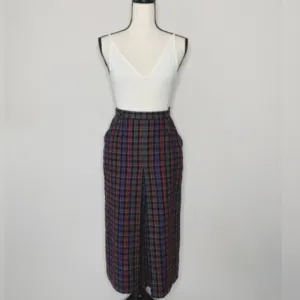 Quasimodo 70s Vintage High Waist Plaid Midi Skirt