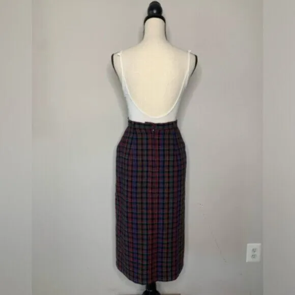 Quasimodo 70s Vintage High Waist Plaid Midi Skirt