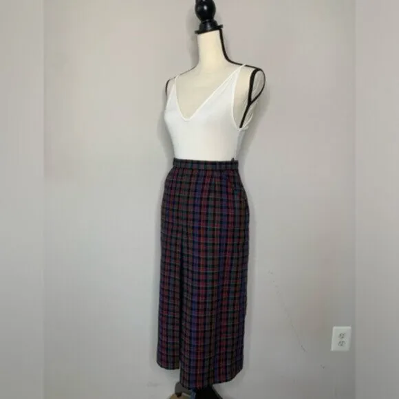 Quasimodo 70s Vintage High Waist Plaid Midi Skirt