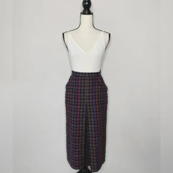 Quasimodo 70s Vintage High Waist Plaid Midi Skirt