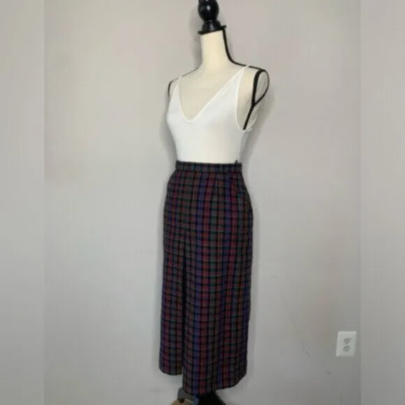 Quasimodo 70s Vintage High Waist Plaid Midi Skirt