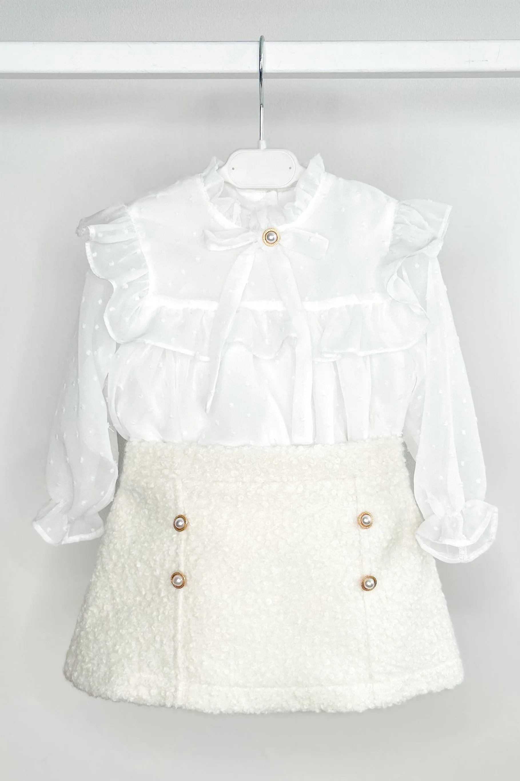 "Blaire" Blouse & Ivory Bouclé Skirt