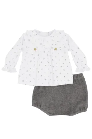 "Ivy" Grey Fairground Print Blouse & Bloomers