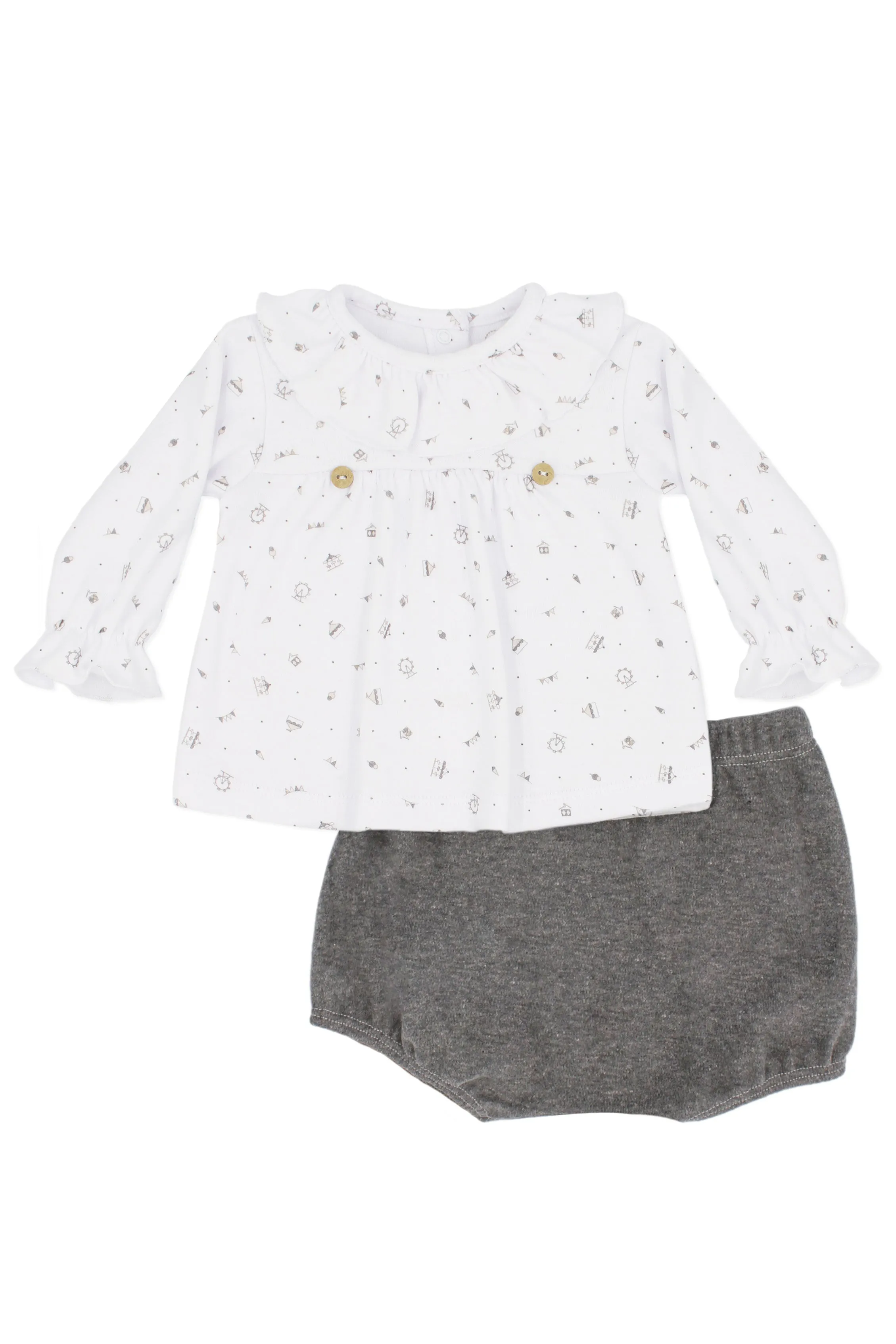 "Ivy" Grey Fairground Print Blouse & Bloomers