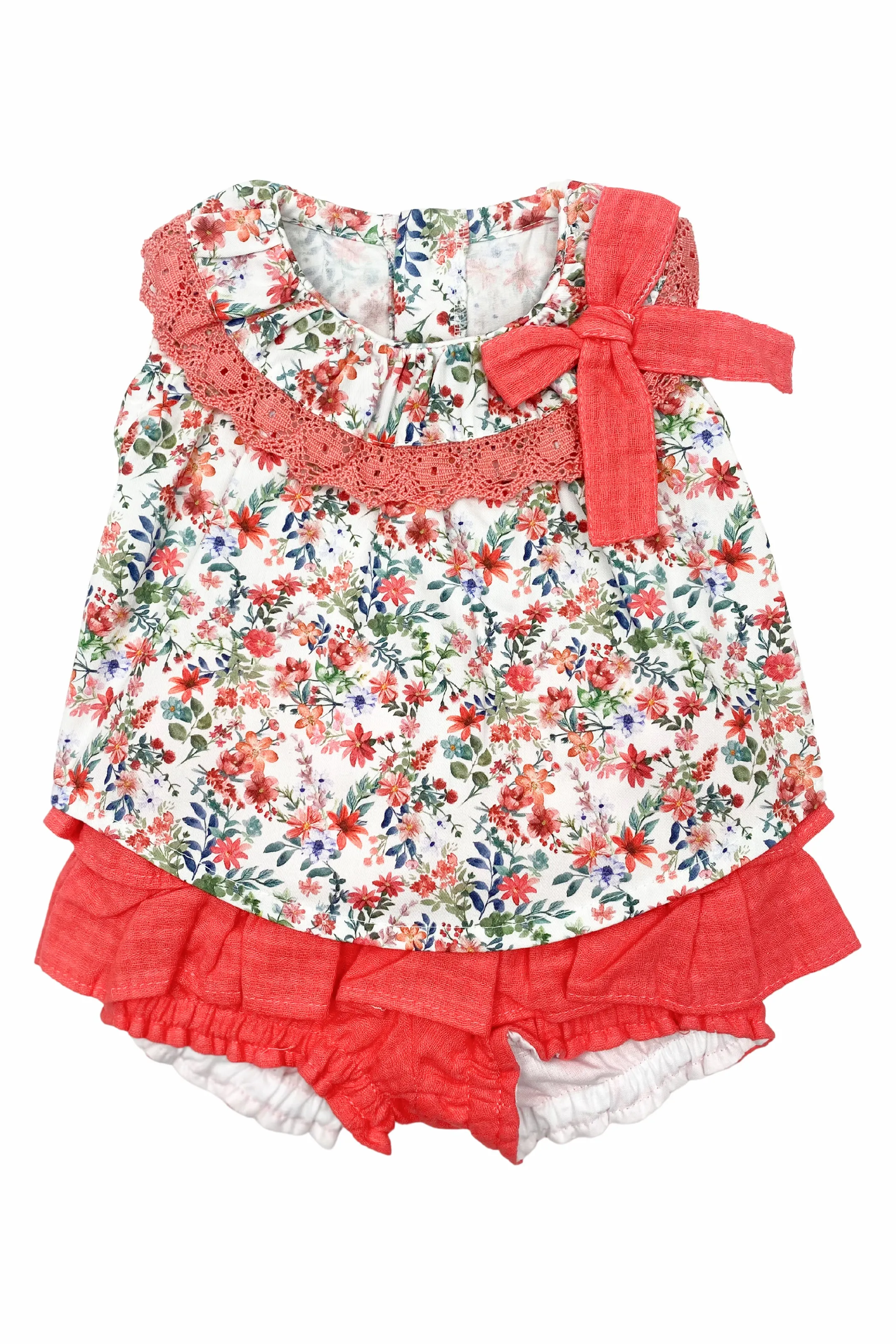 "Kira" Coral Floral Blouse & Ruffle Shorts